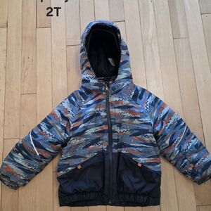 Patagonia Toddler Hooded Puffer Jacket - Blue & Orange Pattern